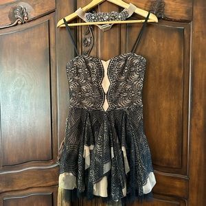 BCBGMaxAzria Ruffle Dress & Rhinestone Belt
